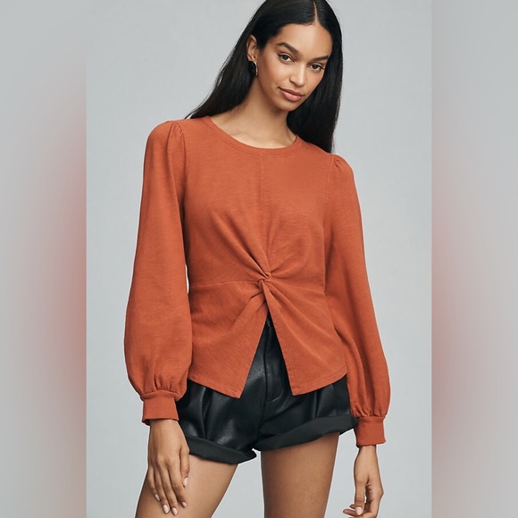 Pilcro Twist-Front Rust Orange/Brown Crewneck Cotton Sweatshirt Size Medium - Picture 1 of 13